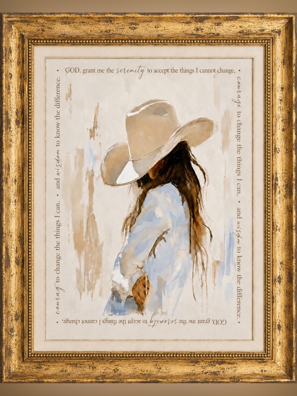 Serenity Prayer Western Cowgirl Art Print| Inspirational Faith Gallery Wall Art